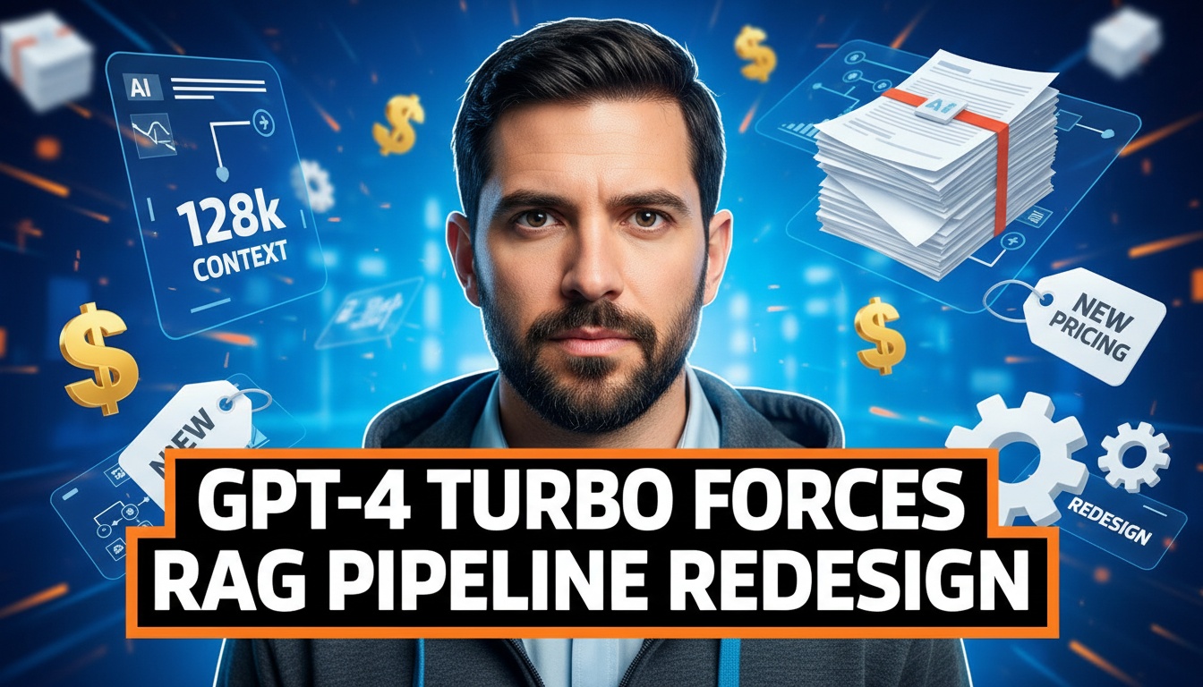 GPT-4 Turbo RAG Architecture diagram showing 128k context window optimization and cost-aware pipeline design