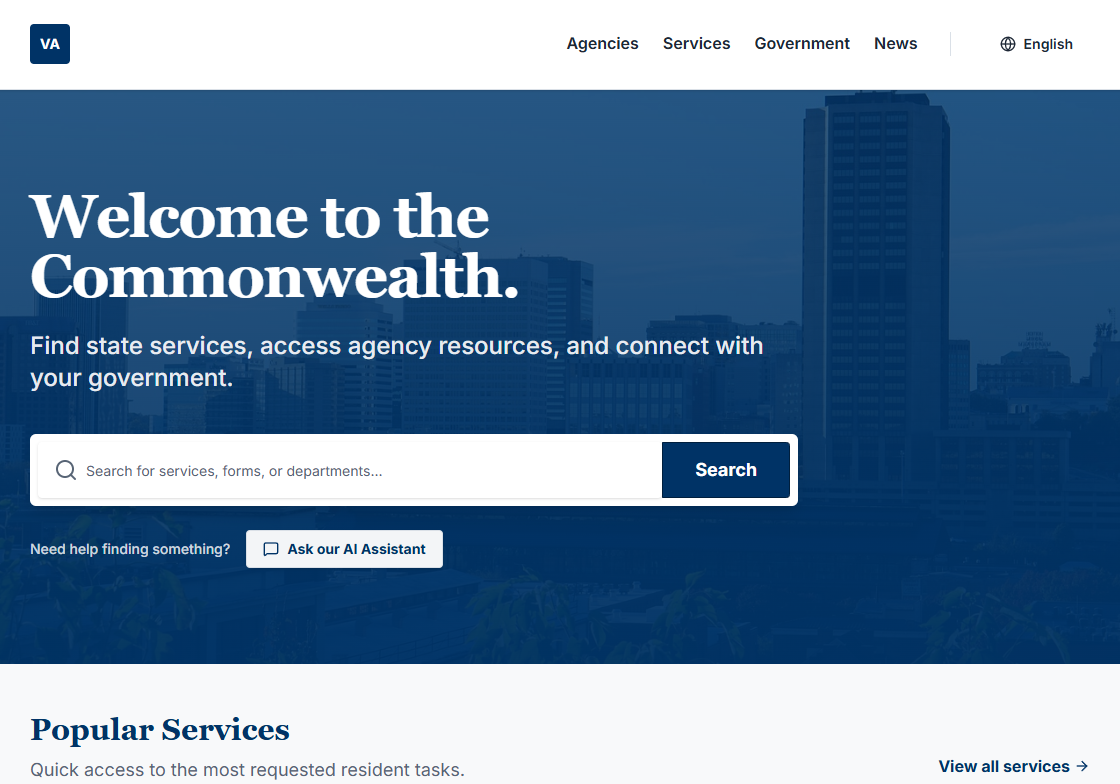 AI-Powered Citizen Services Website Platform for Virginia State Agencies