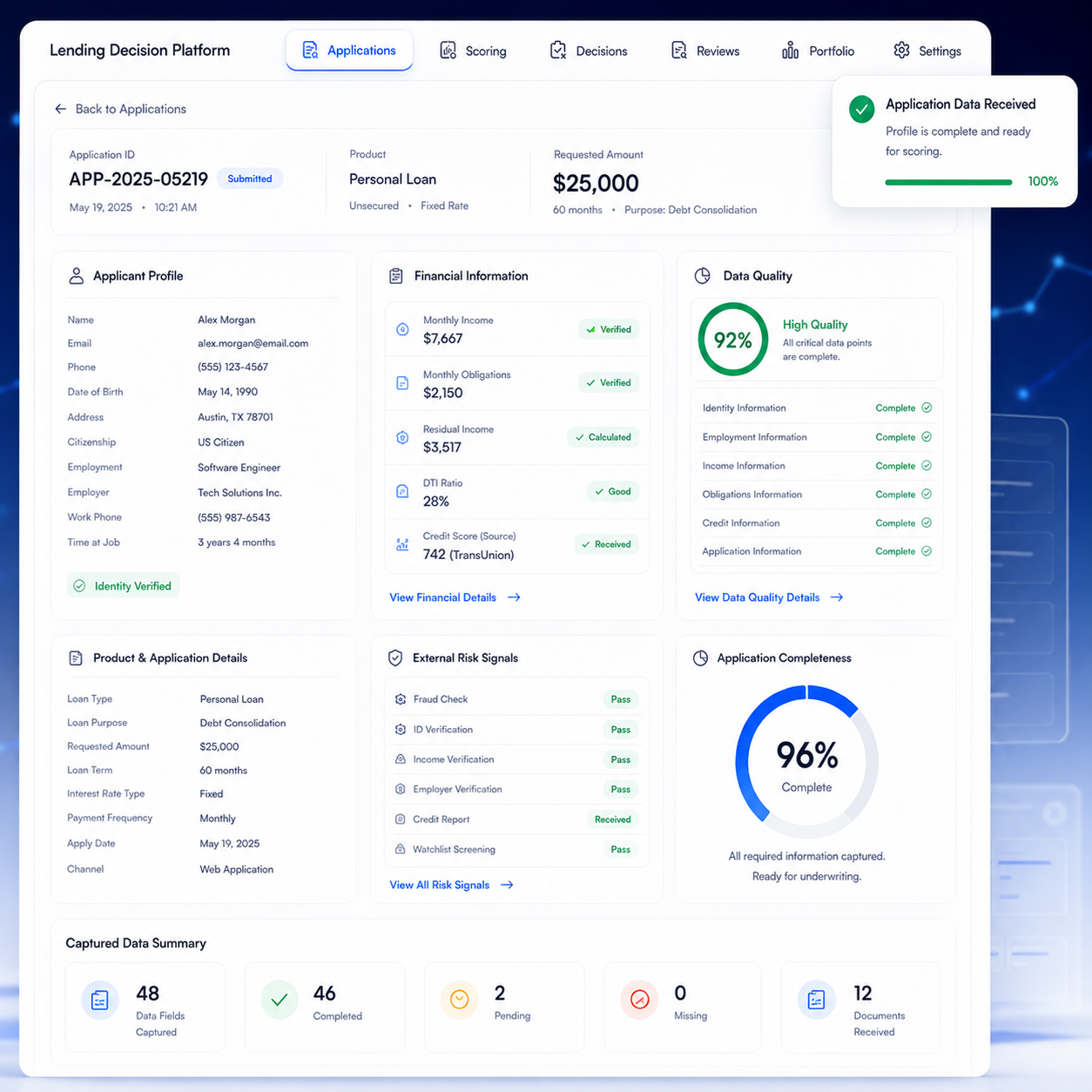 AI Credit Scoring & Underwriting Engine product screenshot