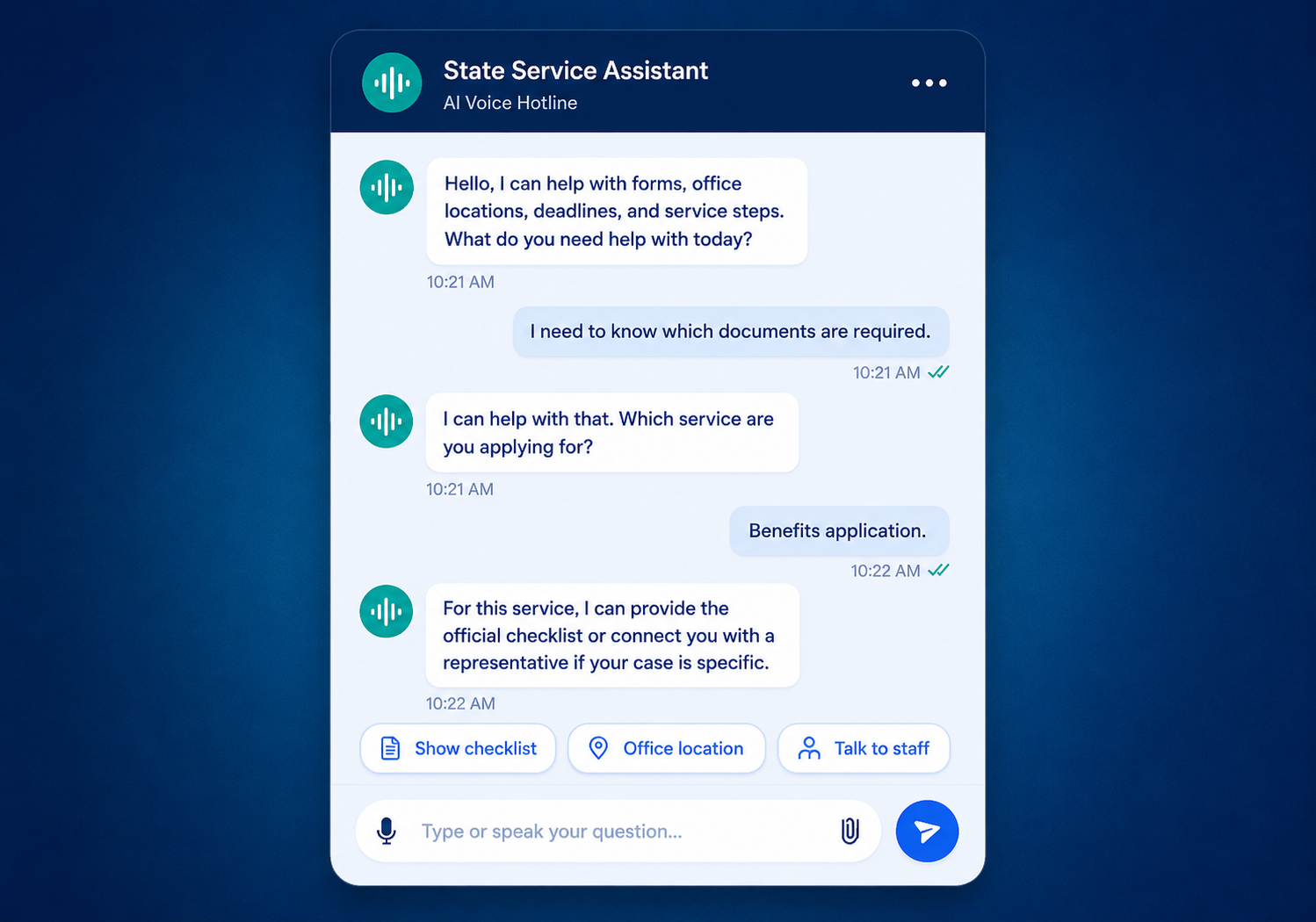 AI Voice Citizen Services Hotline for a State Agency Service Center
