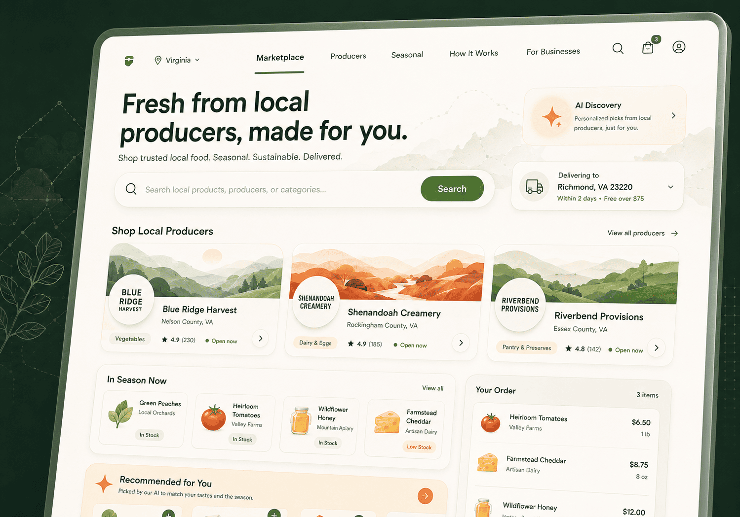 Digital Marketplace for Virginia Farmers, Local Producers & Direct-to-Consumer Food Sales